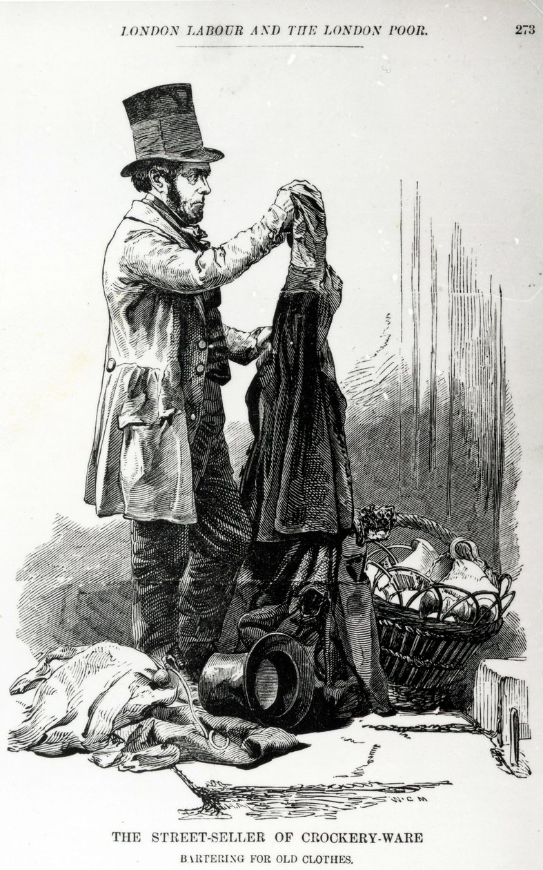 El vendedor callejero de loza intercambiando por ropa vieja, c.1840 de English School