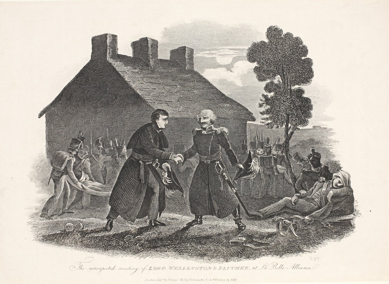 El encuentro inesperado de Lord Wellington y Blucher en La Belle Alliance, 1811 de English School