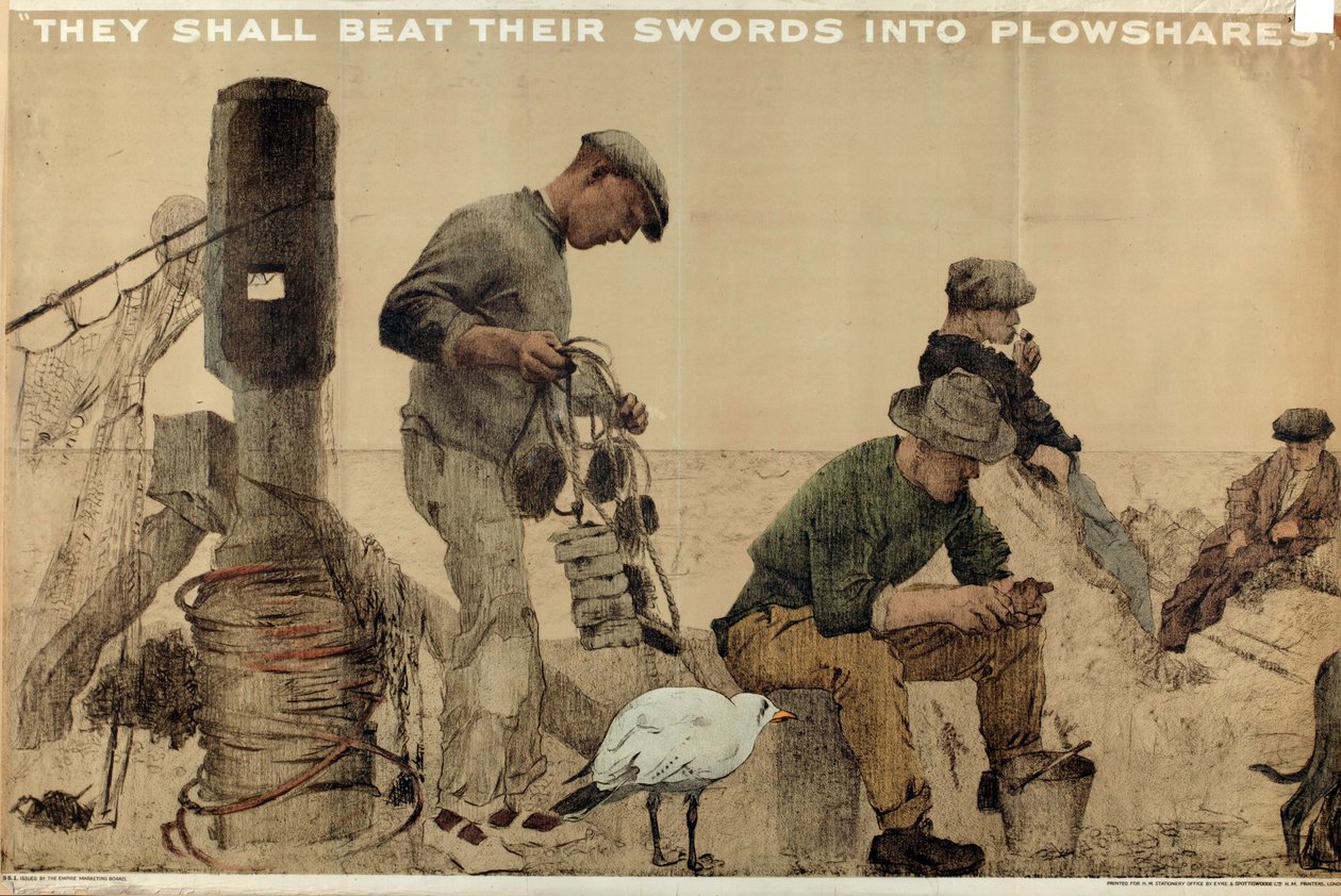They Shall Beat Their Swords into Plowshares, de la serie "The Empire Stands for Peace" (litografía en color). de English School