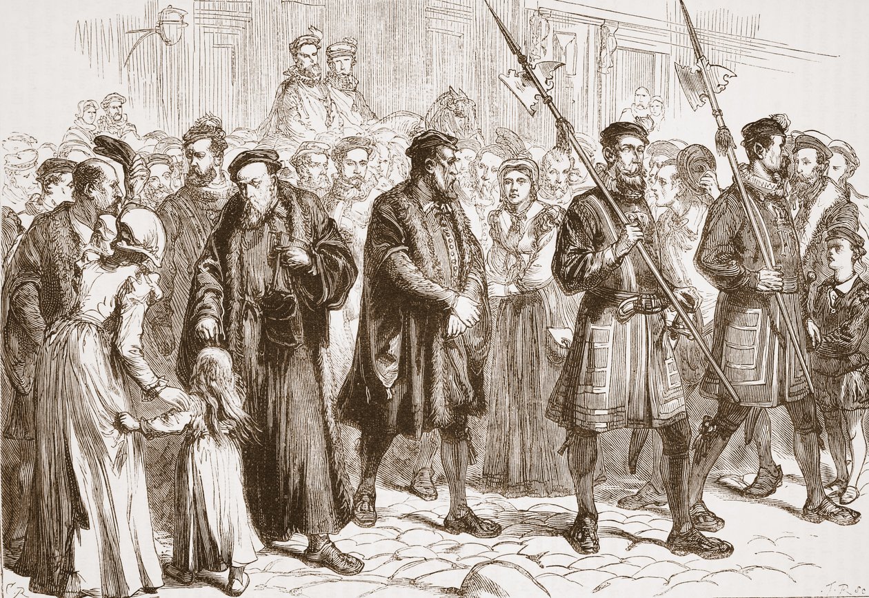 Thomas Bilney camino de la hoguera, ilustración de 