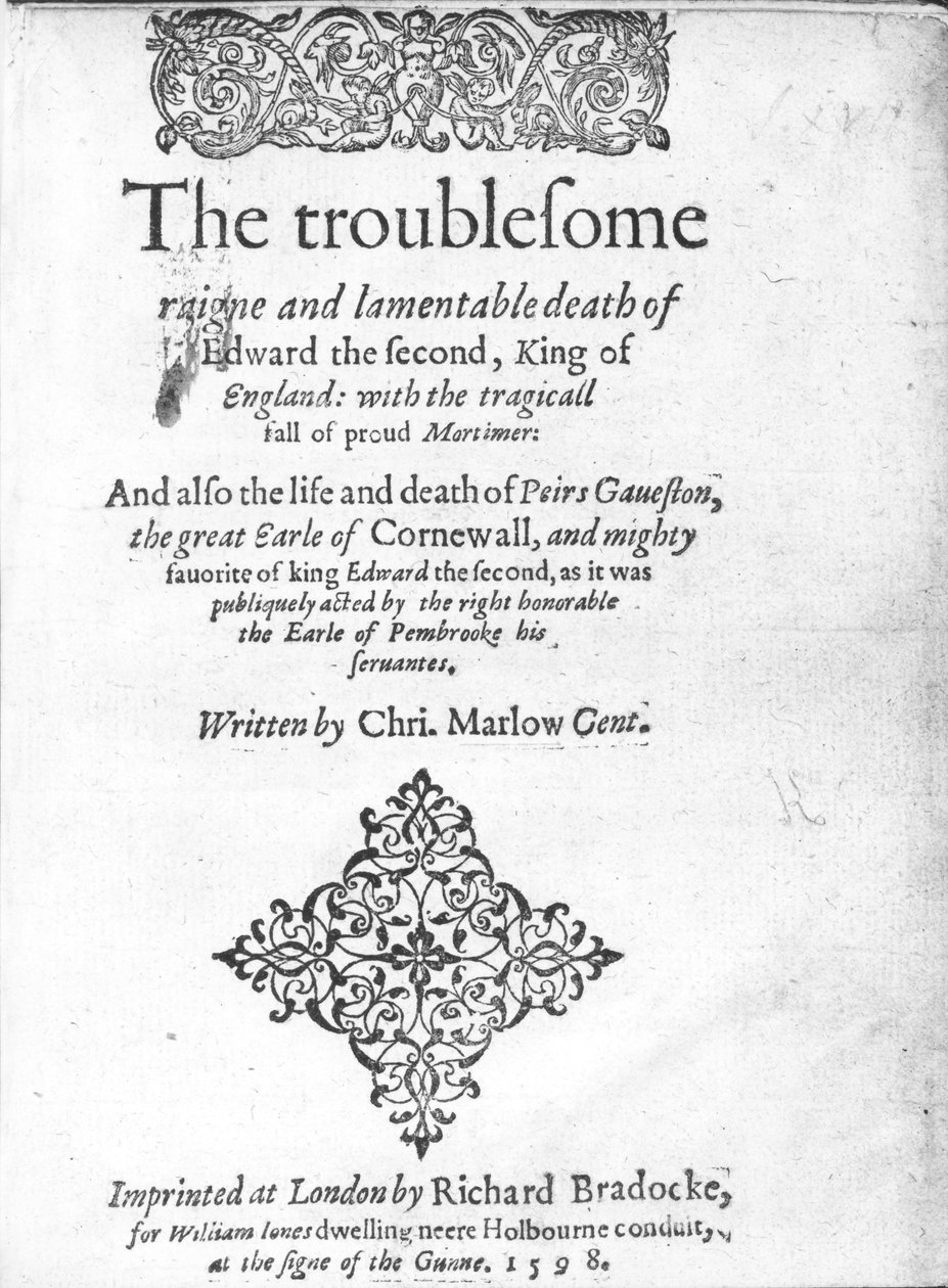 Página de título de Eduardo II de Christopher Marlowe, publicado en 1598 de English School