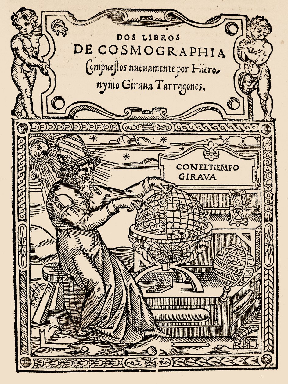 Página de Título para Dos Libros de Cosmografía por Hieronymo Girana Tarragones, de The Narrative and Critical History of America, editado por Justin Winsor, Londres, 1886 de English School