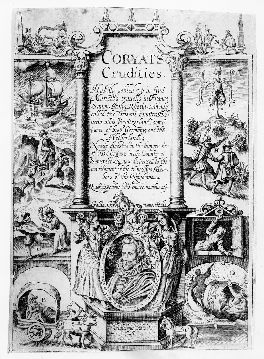 Página de título de Coryats Crudities, publicado en 1611 de English School