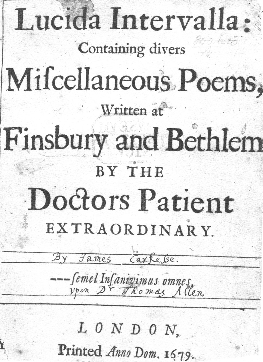 Página de Título de Lucida Intervalla por James Carkesse, publicado 1679 (papel impreso) de English School