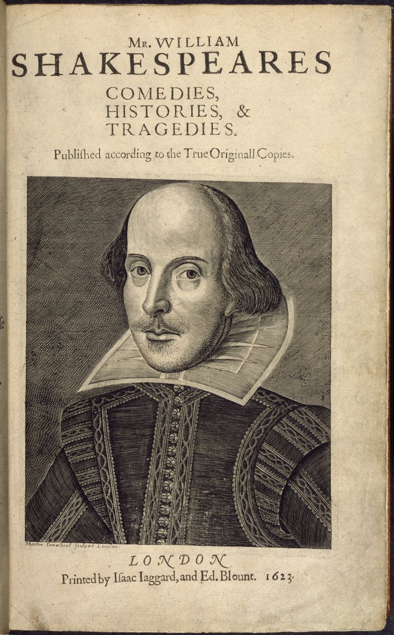 Página de título con un retrato de Shakespeare, de 