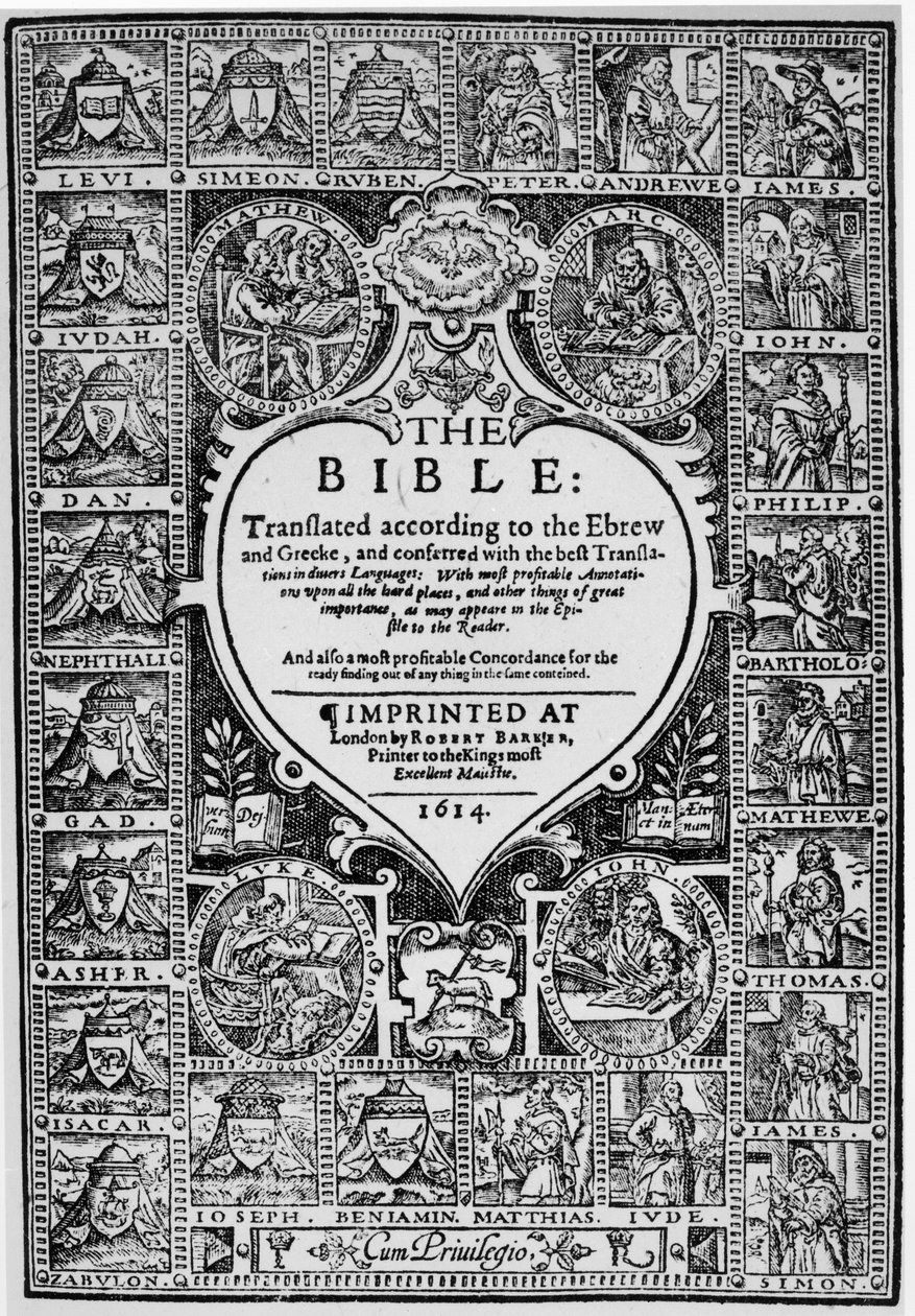 Página de título para la traducción inglesa de la Biblia de Ginebra, 1614 de English School