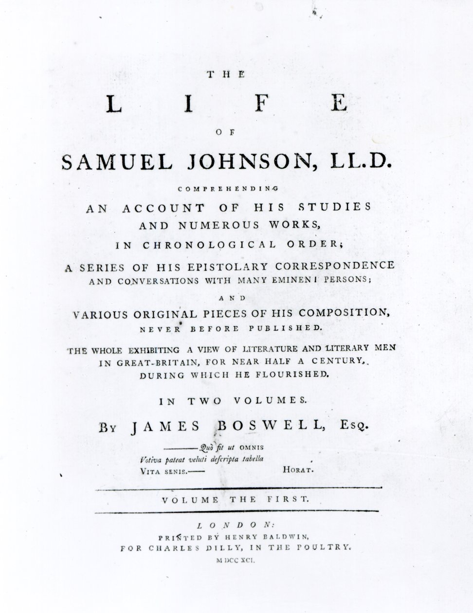 Página de título, de La vida de Samuel Johnson por James Boswell (1740-1795) de English School