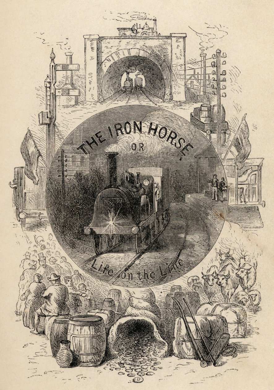 Página de título de El Caballo de Hierro o La Vida en la Línea por R.M. Ballantyne, publicado en 1884 de English School