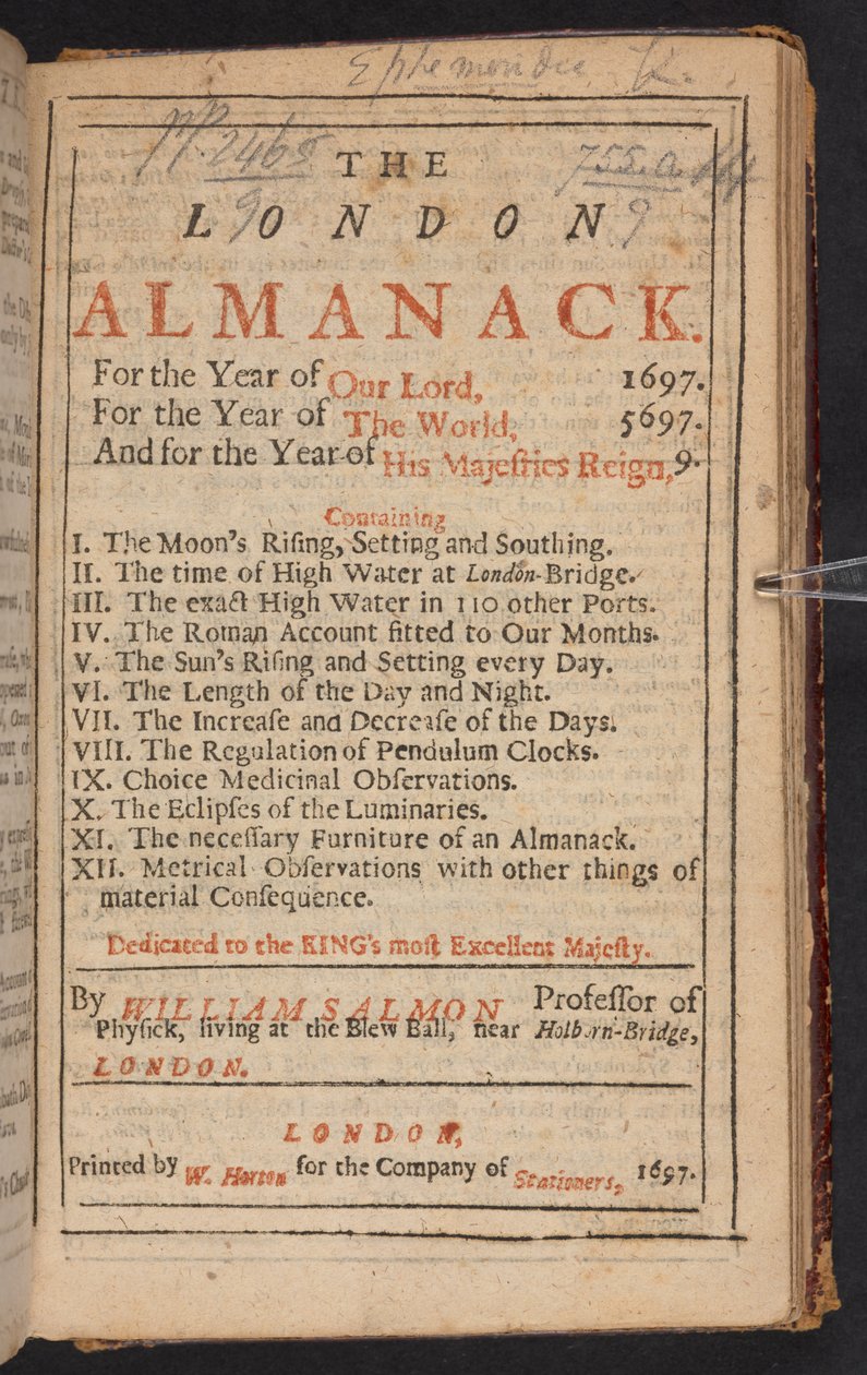 Portada de The London Almanack, de William Salmon de English School