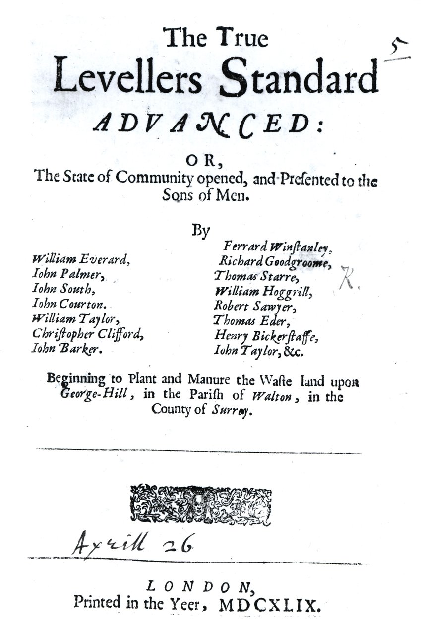 Página de título de The True Levellers Standard, publicada el 26 de abril de 1649 de English School