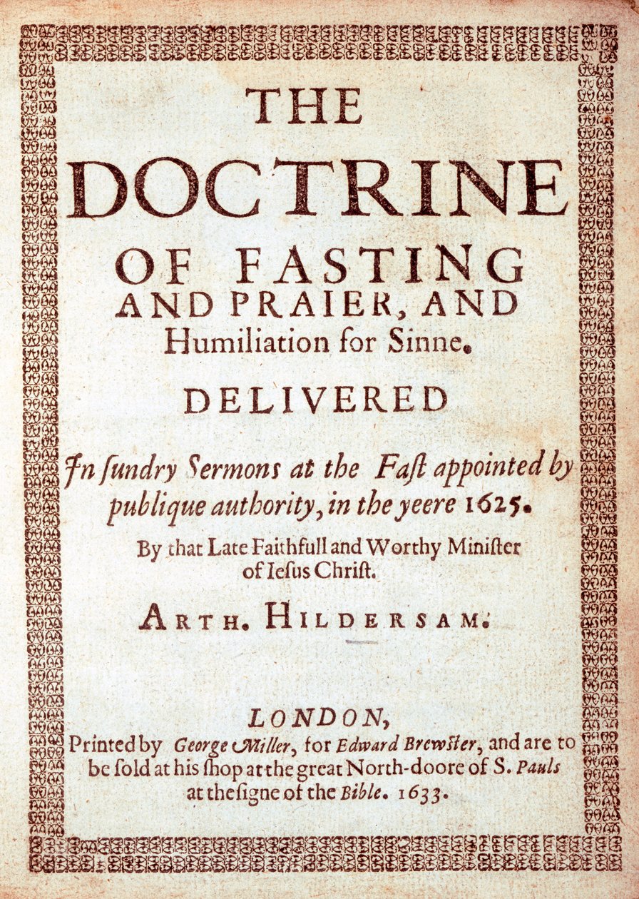 Página de título de La Doctrina del Ayuno de Arthur Hildersam, 1633 de English School