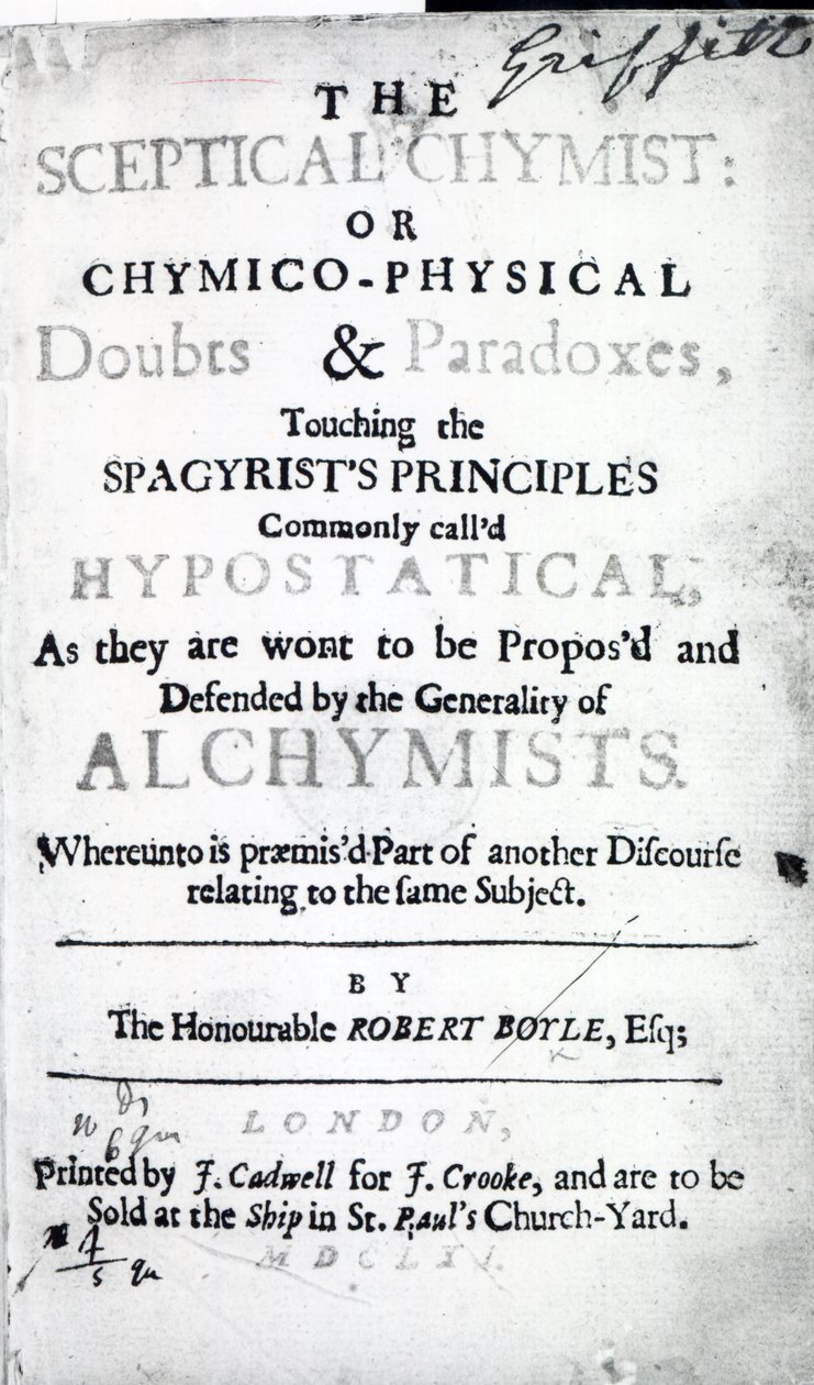 Portada de The Sceptical Chymist por Robert Boyle, 1661 de English School