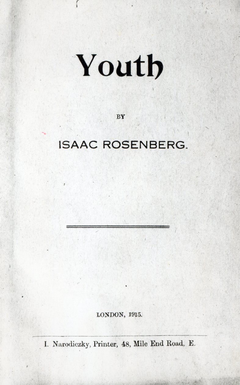 Portada de Youth, una colección de poemas por Isaac Rosenberg, primera edición 1915 de English School