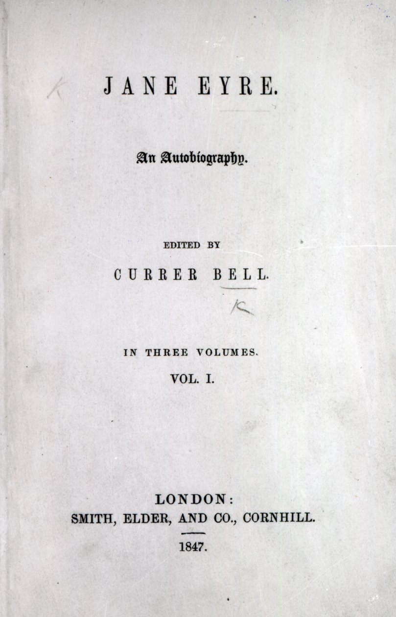 Portada de la primera edición de Jane Eyre por Charlotte Brontë, 1847 de English School