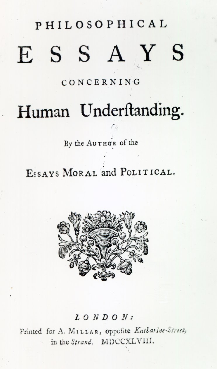 Portada de Ensayos filosóficos sobre el entendimiento humano de David Hume, 1748 de English School
