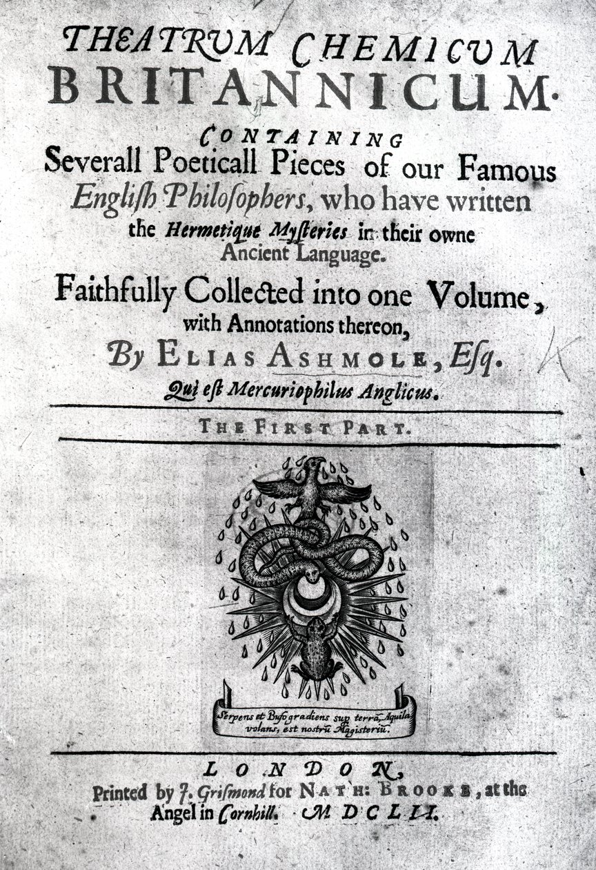 Portada de Theatrum Chemicum Britannicum de Elias Ashmole, 1652 de English School