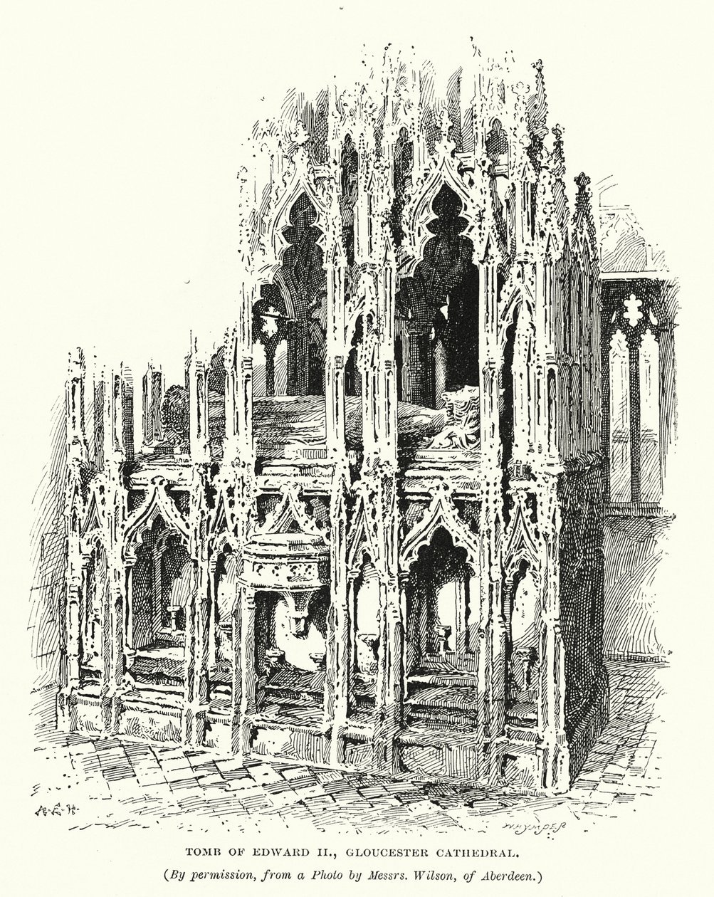 Tumba del rey Eduardo II, catedral de Gloucester (grabado) de English School
