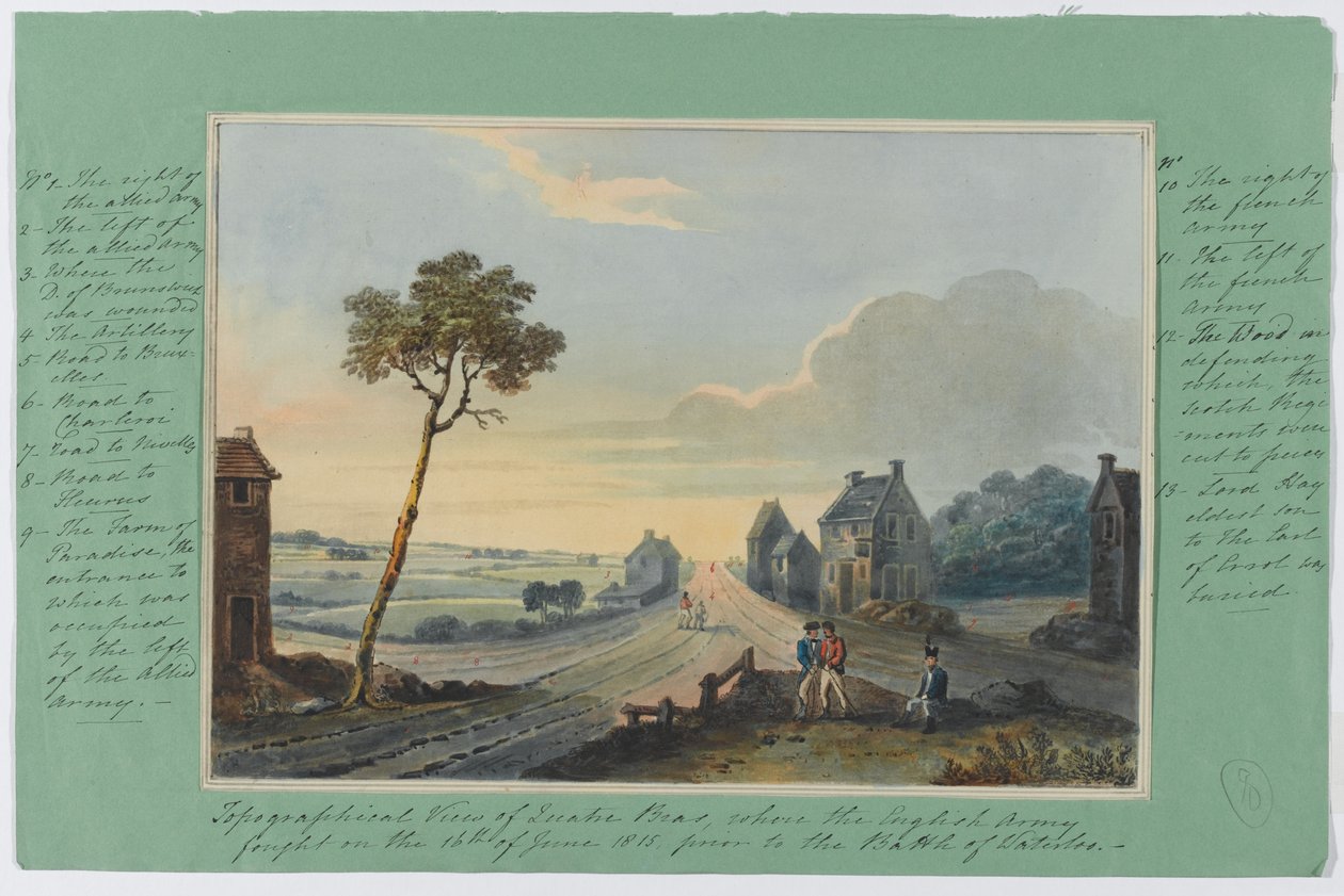 Vista topográfica de Quatre Bras, donde el ejército inglés luchó el 16 de junio de 1815 antes de la Batalla de Waterloo, c.1815 de English School
