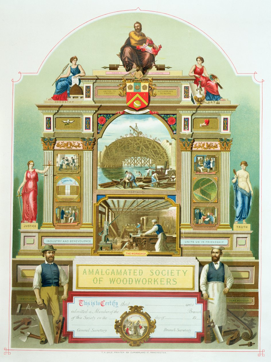 Emblema comercial de la Sociedad Amalgamada de Carpinteros, 1860 de English School