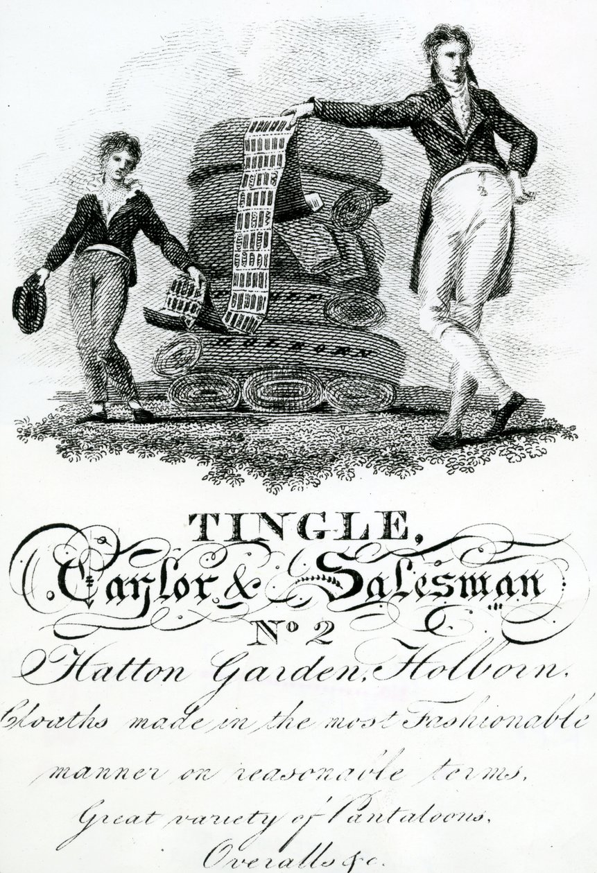 Tarjeta comercial de Tingle, Taylor y Salesman, No 2 Hatton Garden, Holborn de English School