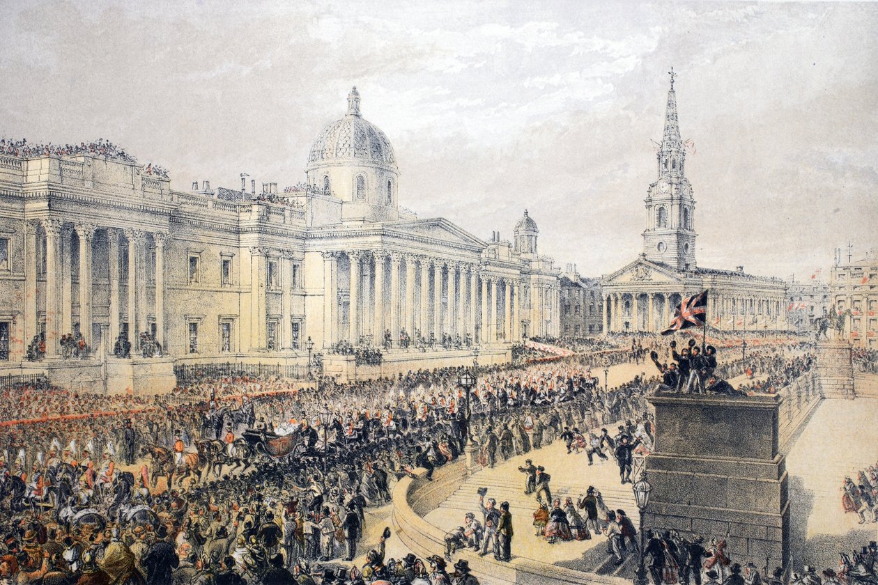 Trafalgar Square, de A Memorial of the Marriage of Edward VII and Alexandra of Denmark, pub. 1864 de English School