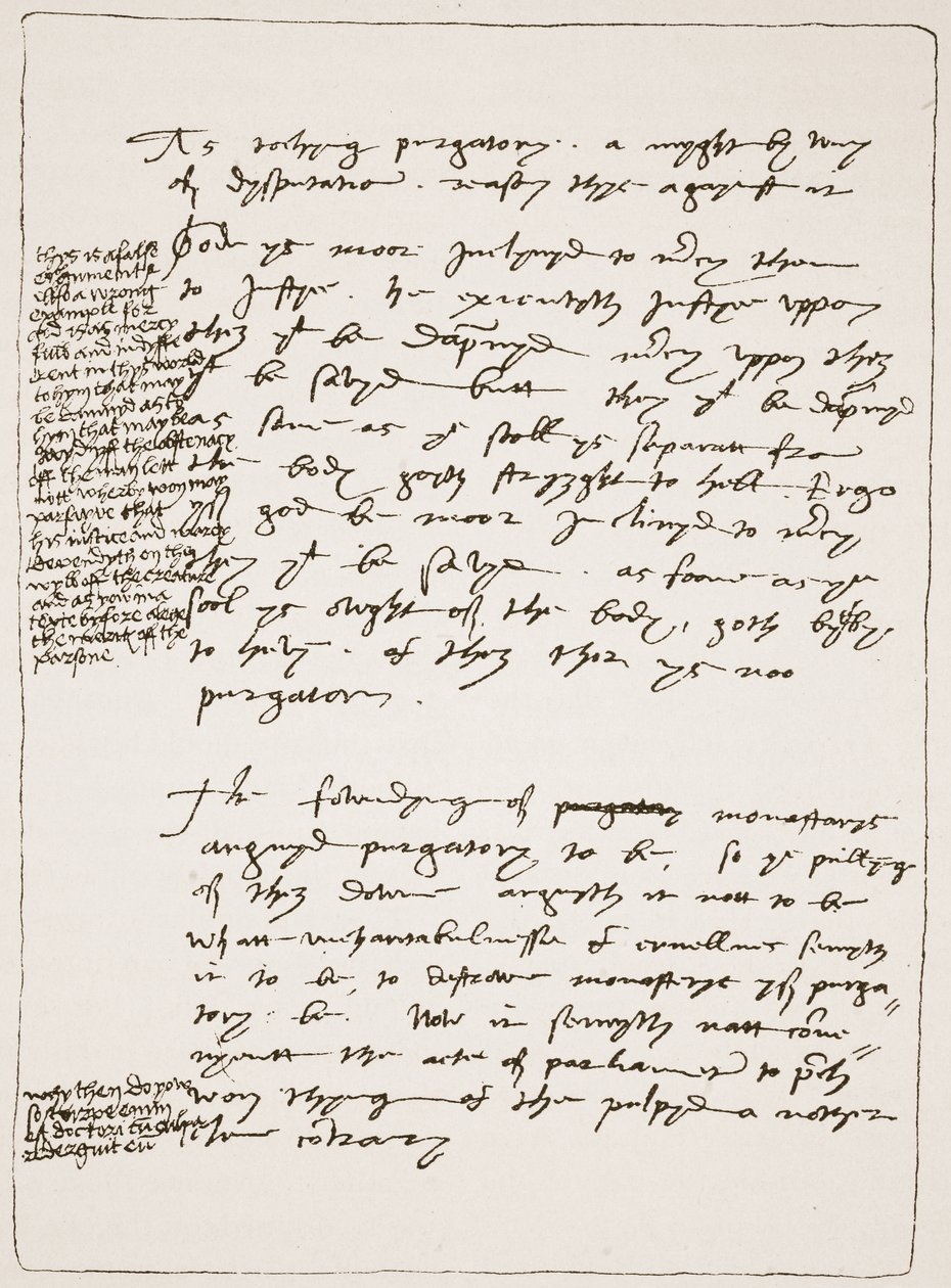 Tratado de Latimer en su propia letra, contestando la Doctrina de la Transubstanciación, con notas marginales en la escritura de Enrique VIII, de The Church of England: A History for the People por H.D.M. Spence-Jones de English School