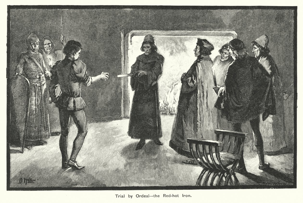 Juicio por ordalía, el hierro candente (grabado) de English School