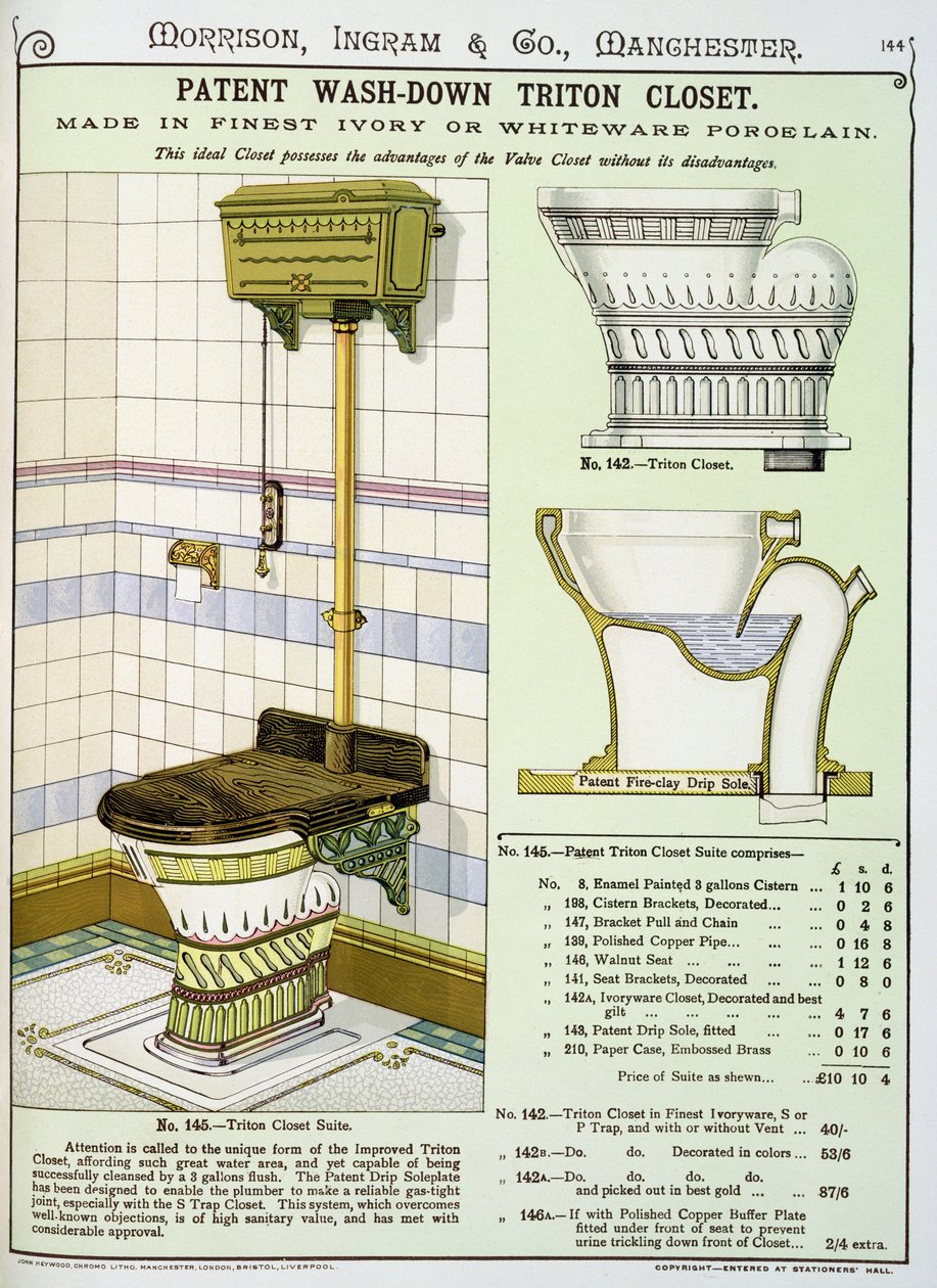 Triton Closet de un catálogo de artículos sanitarios producidos por Morrison, Ingram & Co., Manchester, publicado c.1890 de English School