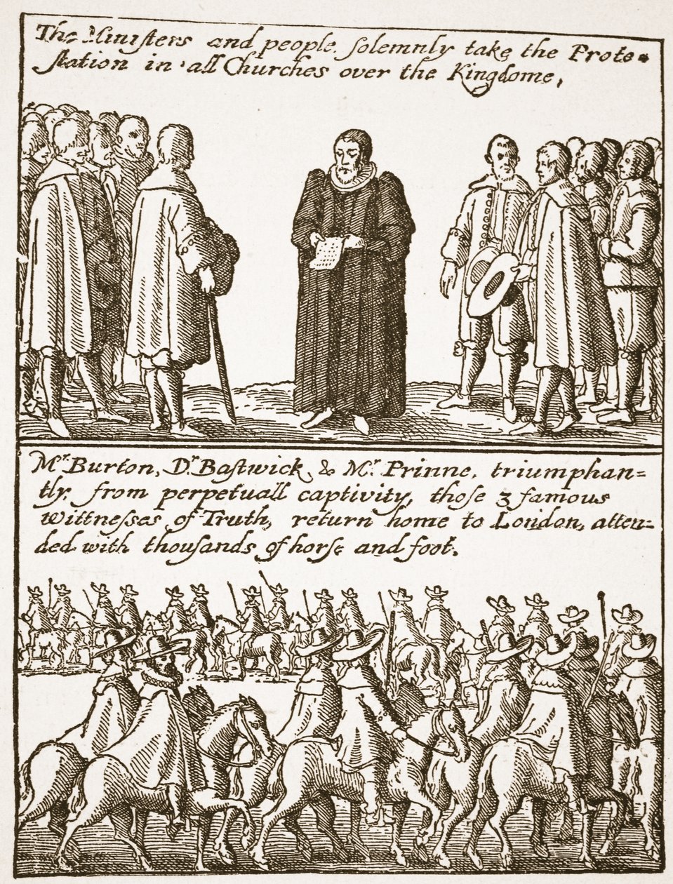 Información veraz sobre el comienzo y la causa de todos nuestros problemas: cómo se gestaron y cómo se previnieron, de un panfleto puritano, 1648, ilustración de The Church of England: A History for the People por H.D.M. Spence-Jones de English School