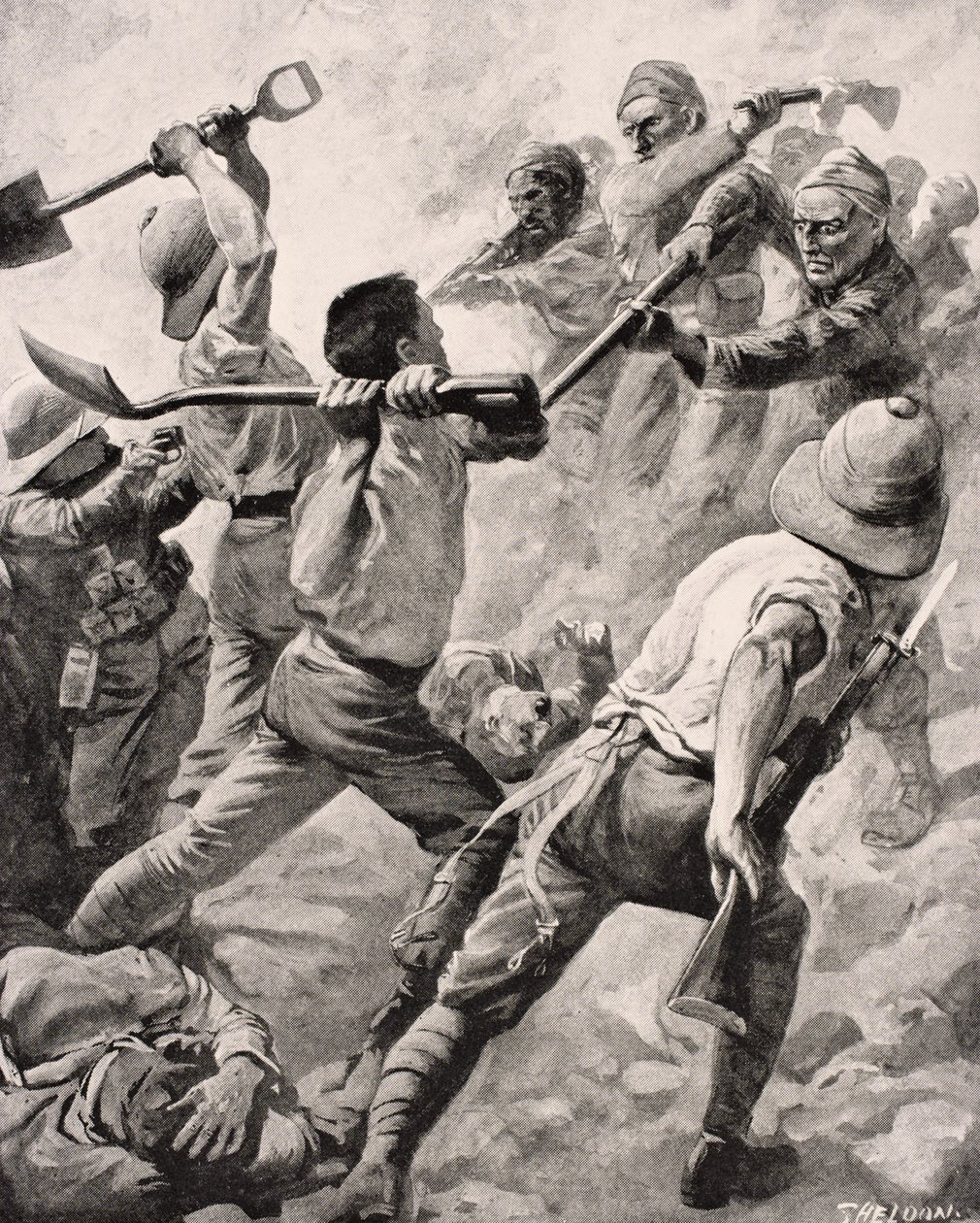 Soldados turcos y británicos en combate cuerpo a cuerpo en la península de Gallipoli, Turquía, 1915, de 