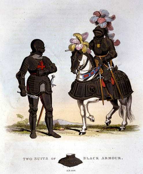 Dos trajes de armadura negra de English School