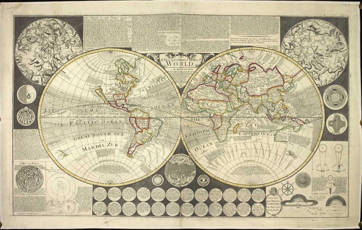 Mapa del mundo de dos hemisferios de English School