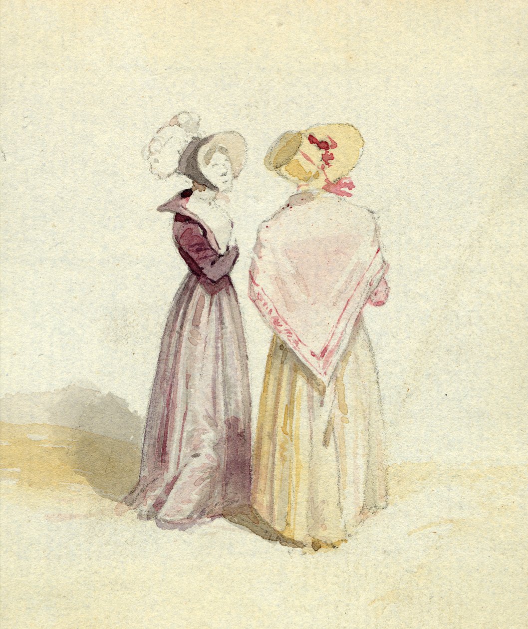 Dos mujeres con sombreros, c.1825 de English School