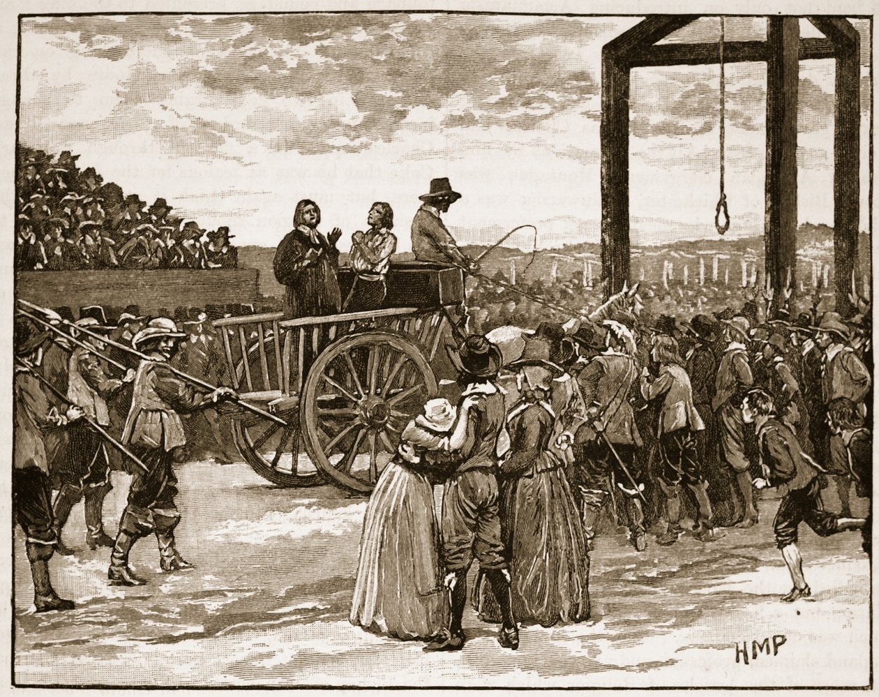 Tyburn en tiempos de Carlos I, ilustración de la Historia Ilustrada de Inglaterra de Cassell de English School