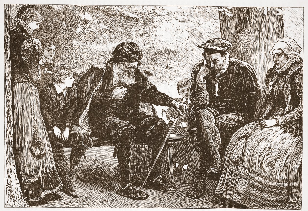Bajo los tilos, ilustración de La Historia del Protestantismo de James Aitken Wylie (1808-1890), pub. 1878 de English School