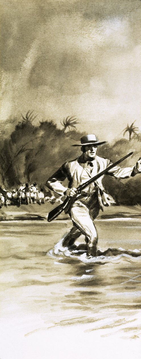 Hombre no identificado escapando a través del río de English School
