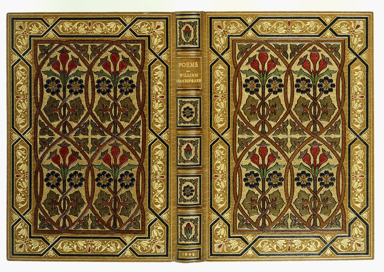 Cubiertas superior e inferior, con flores en patrones geométricos entrelazados Art-Nouveau, 1893 de English School