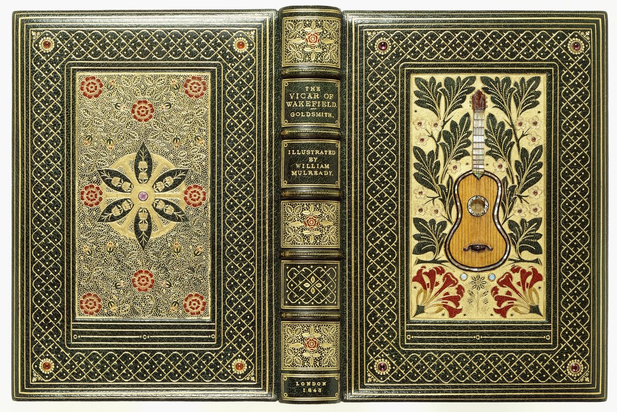 Cubiertas superior e inferior, con diseños de guitarra y flores, 1843 de English School