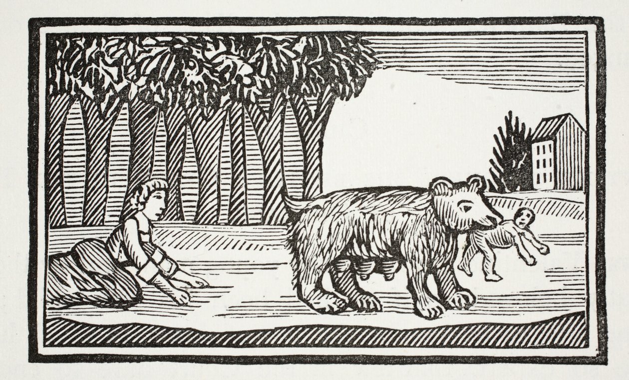 Valentín y Orson, ilustración de Chap-books del Siglo XVIII de John Ashton, pub. 1882 de English School