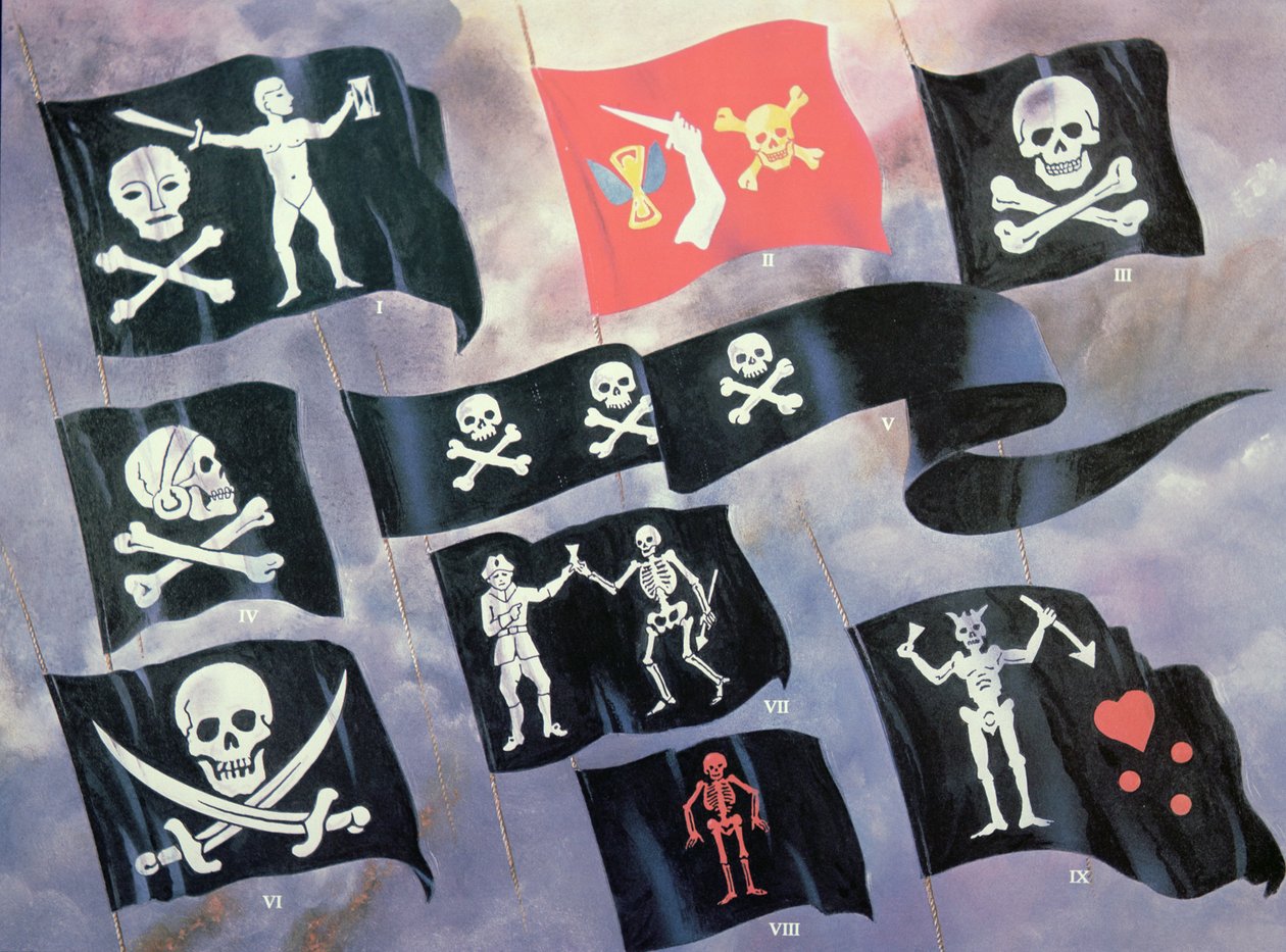 Varias banderas usadas por piratas famosos de English School