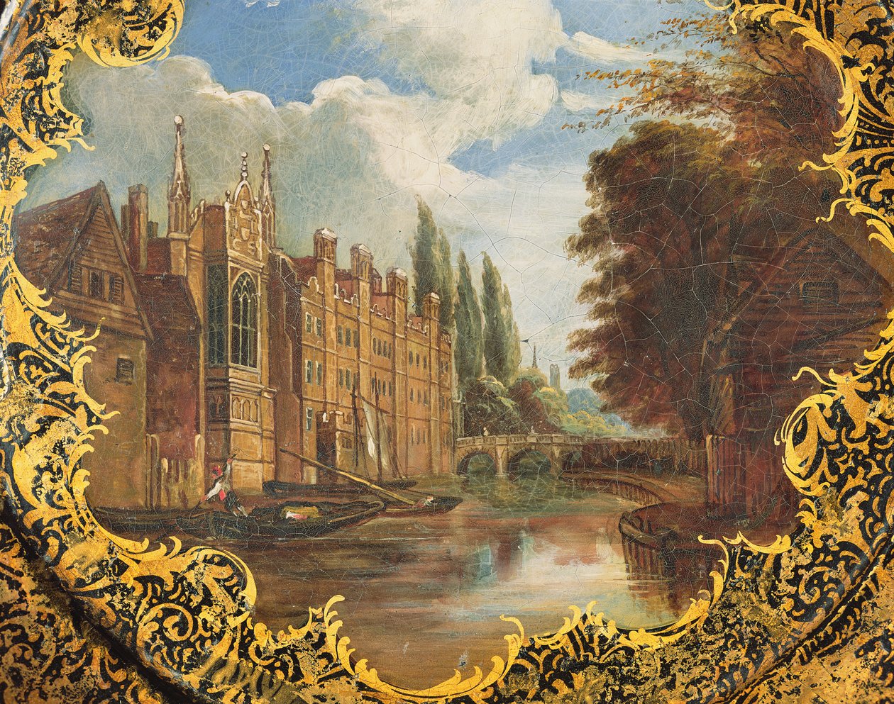 Plato victoriano decorado con una escena del St. Johns College, Cambridge, Third Court y su puente de English School