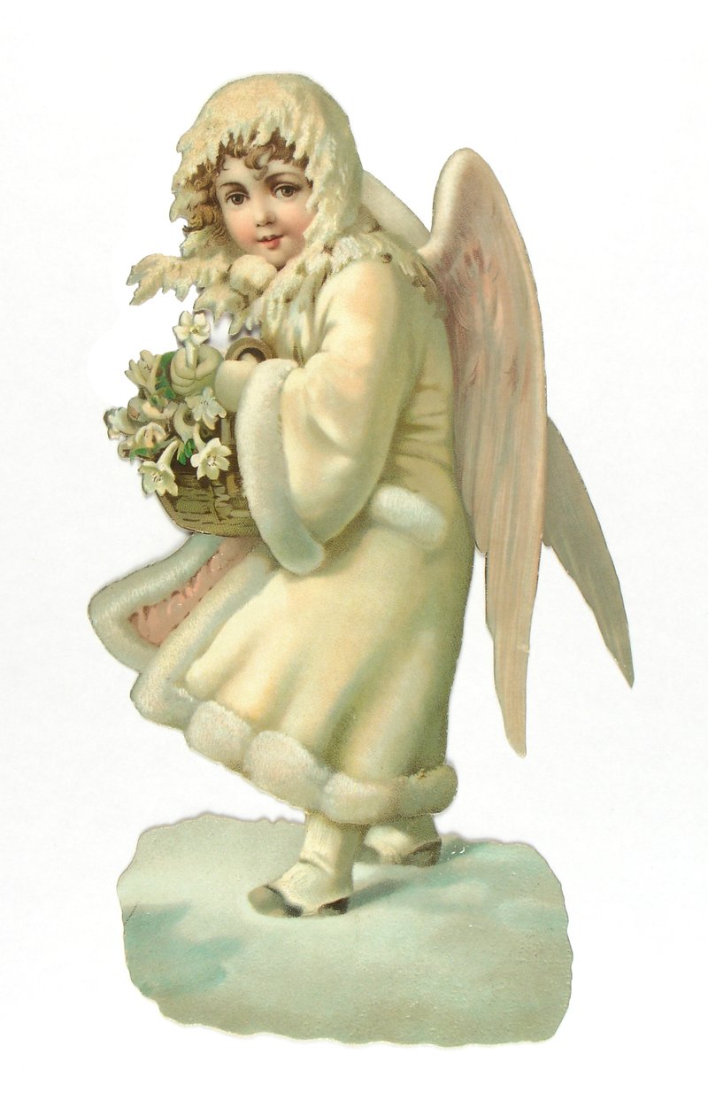 Relieve de papel victoriano de un niño alado de English School
