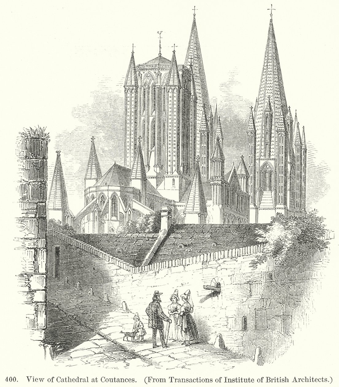 Vista de la catedral de Coutances (grabado) de English School