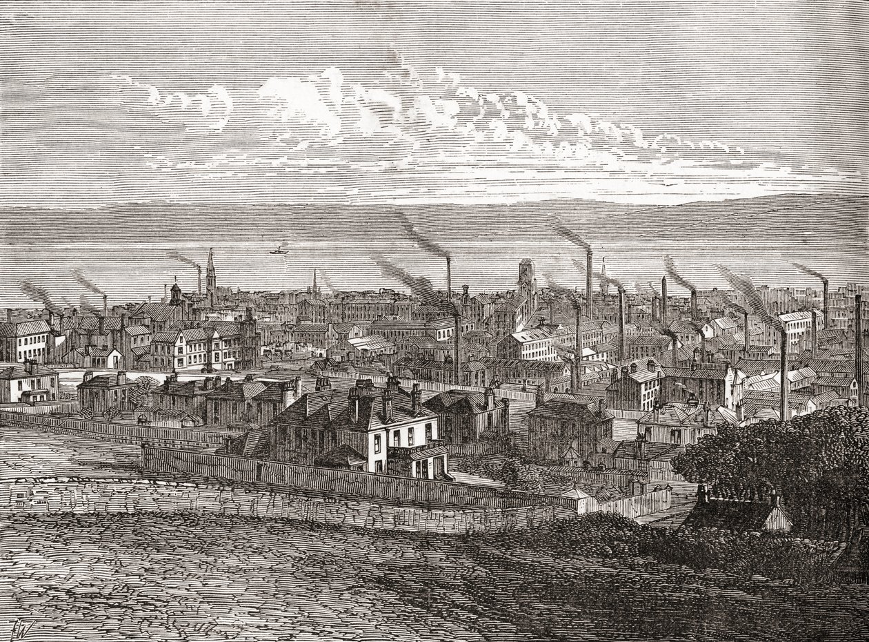Vista de Dundee, Escocia, extraída de "Cities of the World", publicado hacia 1893 (grabado) de English School