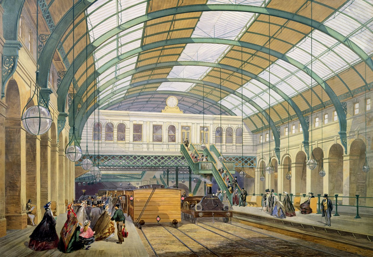 Vista de la estación de metro Kings Cross, c.1865 de English School