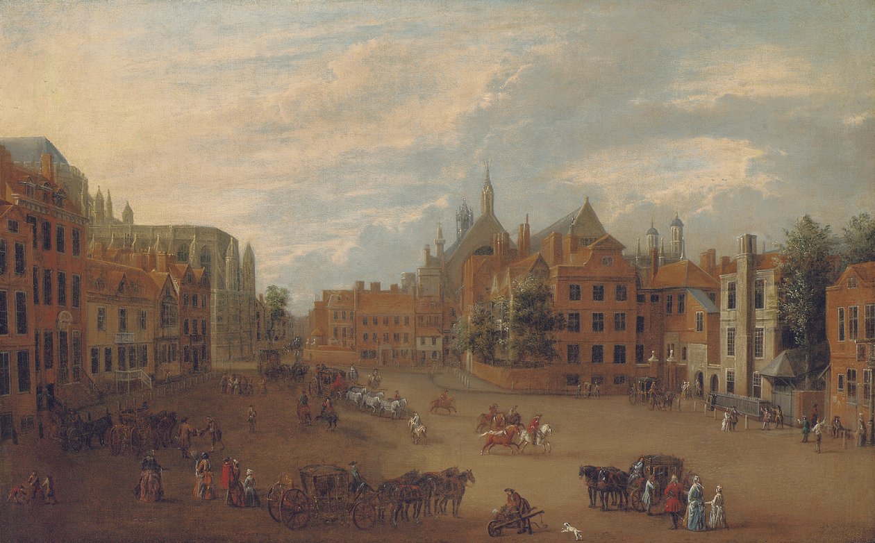 Vista del Old Palace Yard, Westminster, con el extremo este de la Abadía de Westminster y la Capilla del Rey Enrique VII a la izquierda, c.1700 de English School