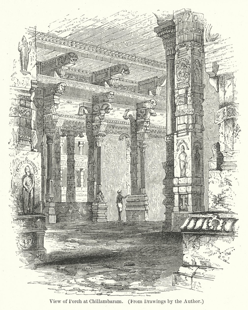 Vista del pórtico de Chillambaram (grabado) de English School