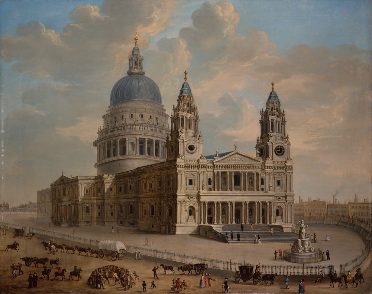 Vista de la Catedral de San Pablo con figuras en primer plano, c.1725 de English School