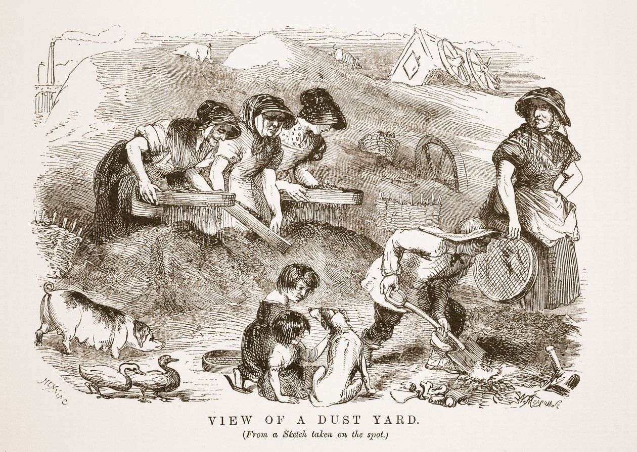 Vista de un patio de polvo, ilustración de London Labour and London Poor de Henry Mayhew, pub. 1862 de English School