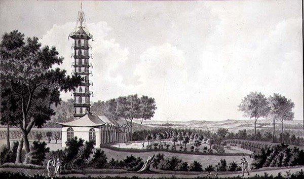 Vista de un jardín holandés con una pagoda china, c.1770 de English School